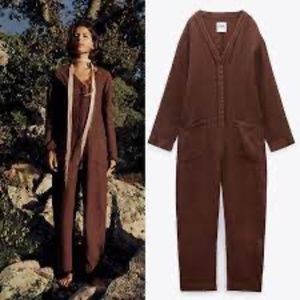 NWT ZARA FULL LENGTH LINEN JUMPSUIT BRICK M